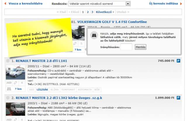 Már távolság szerint is rendezhetők a hirdetett használt autók