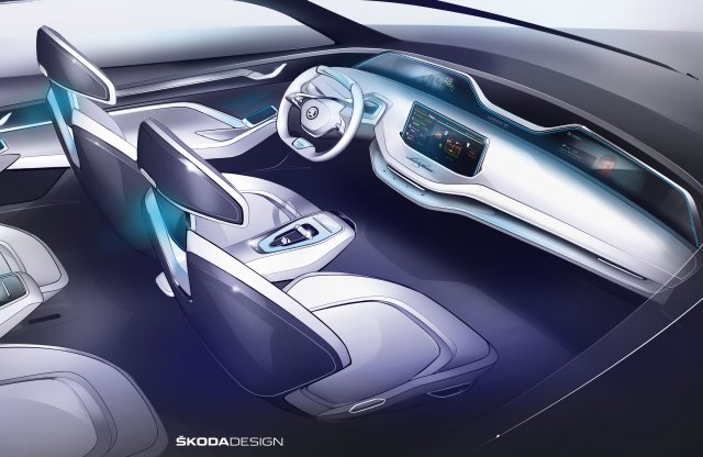 Forgatható ülések a Skoda Vision E belsejében