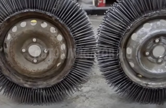 Levegő helyett 3000 szöget kapott a Lada kereke