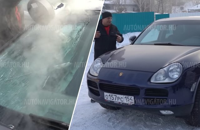 Forró vizet a Porsche szélvédőre az orosz télben: vajon kibírja?