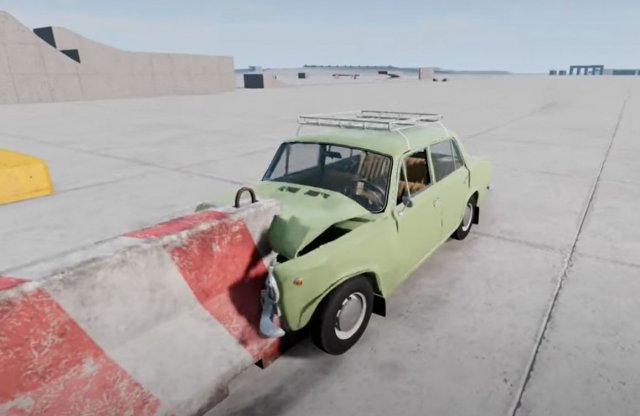 Ez történik, ha egy Zsiguli a beton terelőelembe rohan