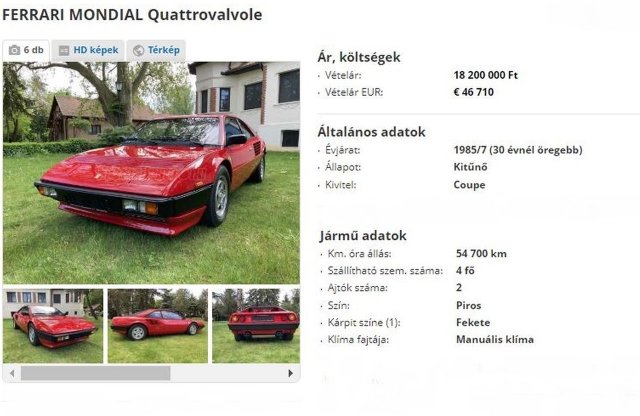 Ferrarira vágysz? 18 millióért hirdetnek egyet a Használtautón!