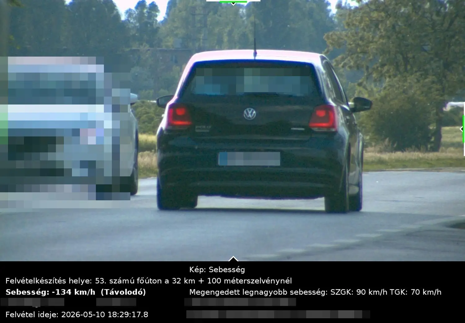 134 km/órával húzott el a traffi előtt a VW sofőrje, a bírság sem maradt el!