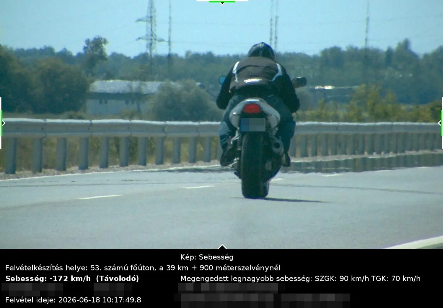 172 km/órával fotózta le a traffipax a motorost, komoly bírság lett a vége!